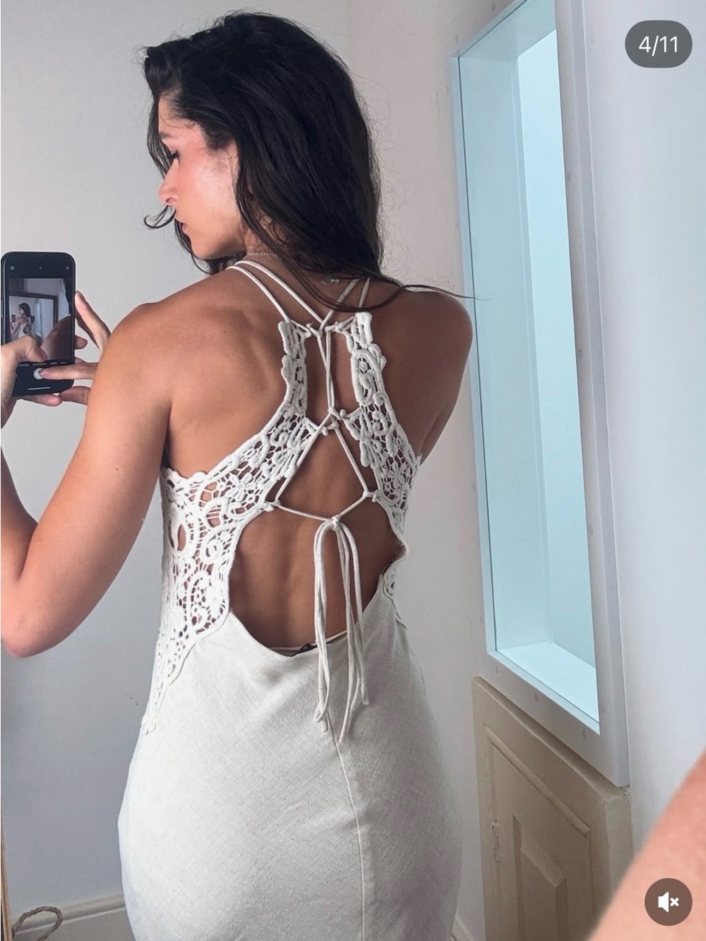 Zara Cream Crochet-Back Slip Dress - Picture 5 of 12